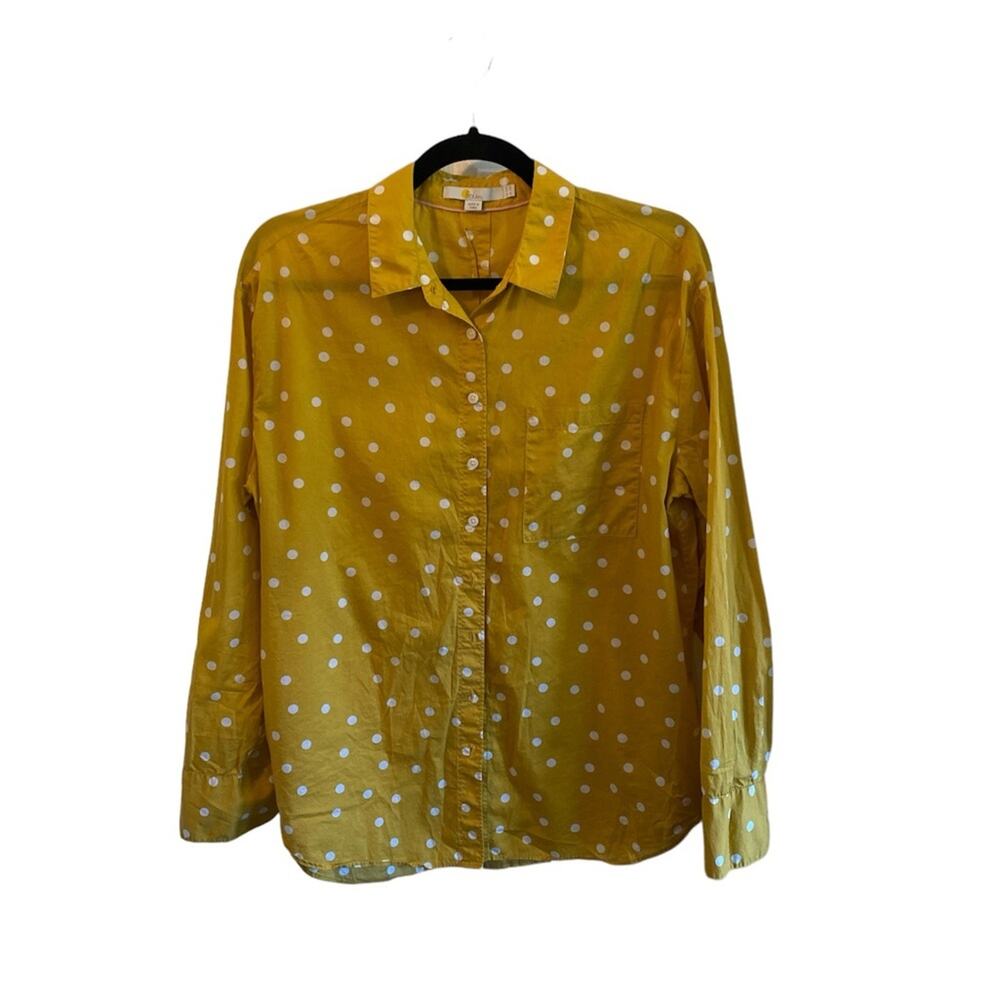 Boden women’s size 10 cotton gold polka dot long sleeve button down shirt top